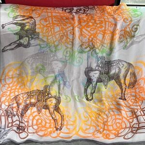 VTG Daks Large Silk Scarf Colorful Equestrian Print Handrolled Scarf - 33”x 68”